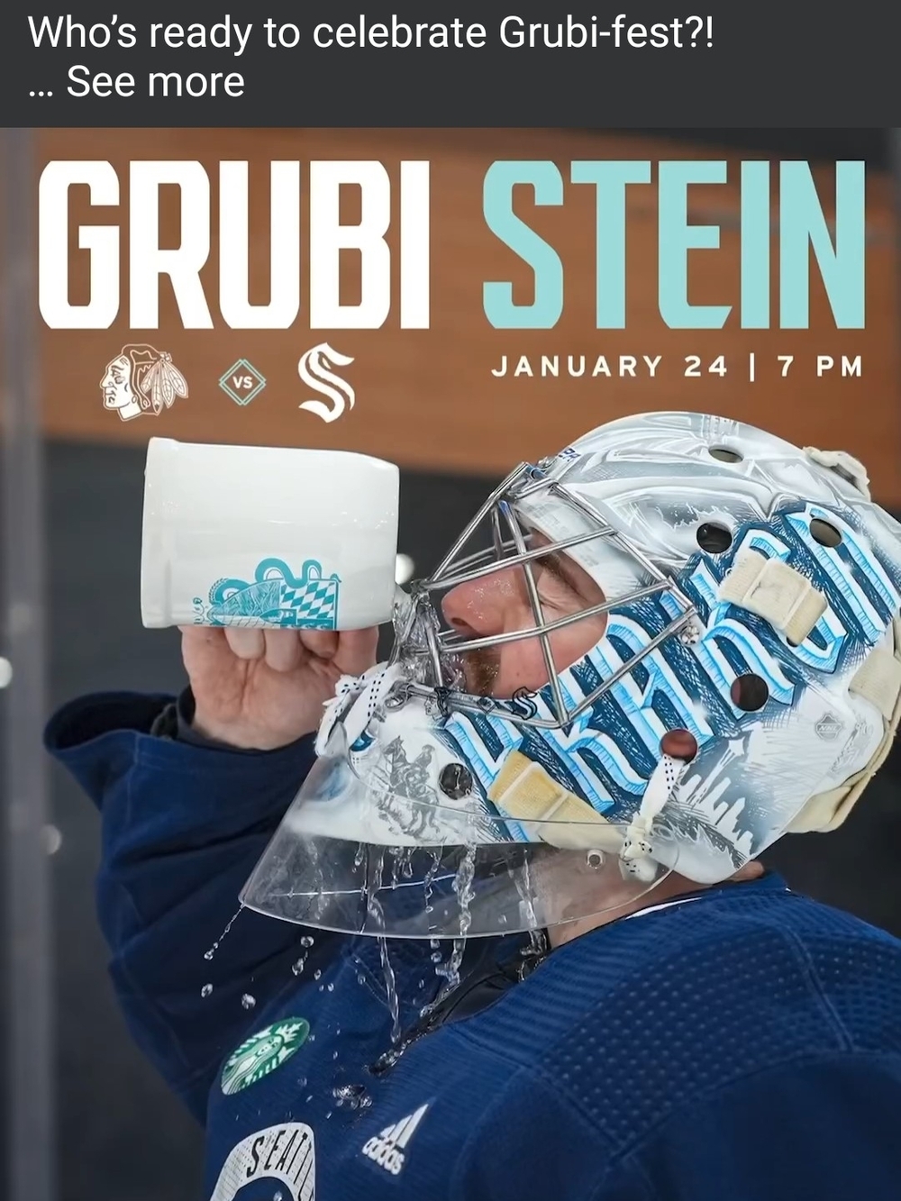 Seattle Kraken "Grubi" Stein Mug Philipp Grubauer Goalie Goaltender NHL (No Box)
